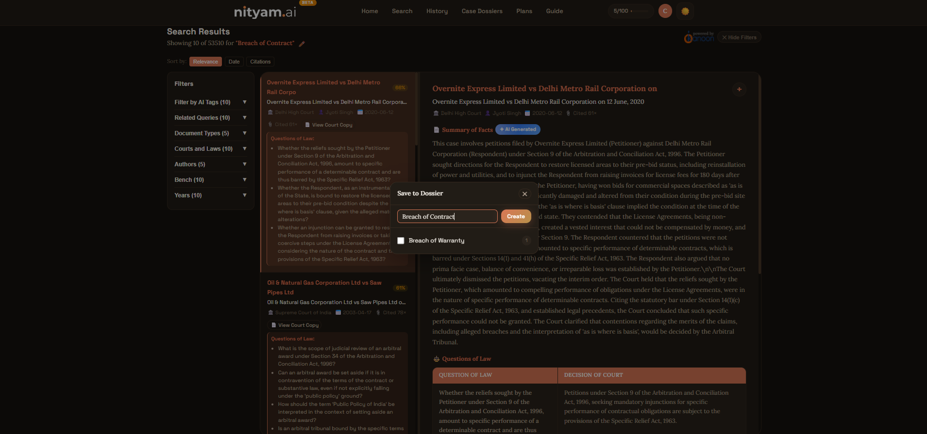 Creating a new dossier from the popup