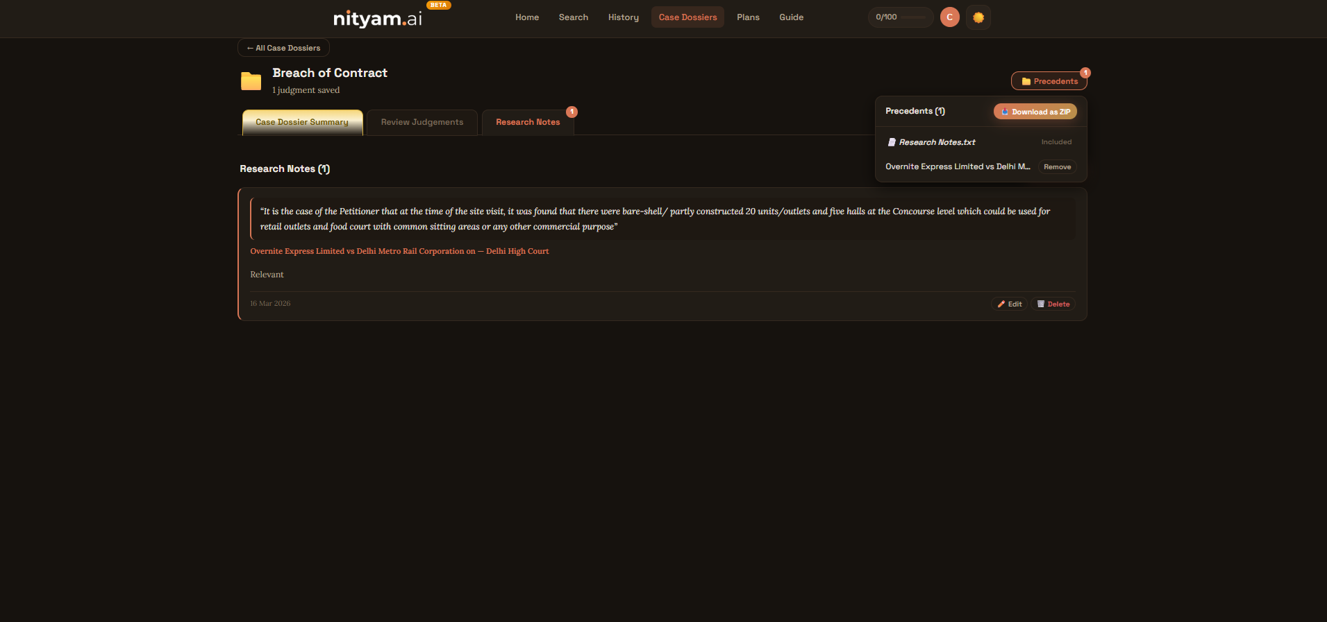 Download precedents as ZIP button in the Precedents tab